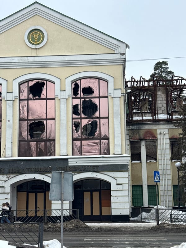 National Tax University in Irpin shows severe structural damage