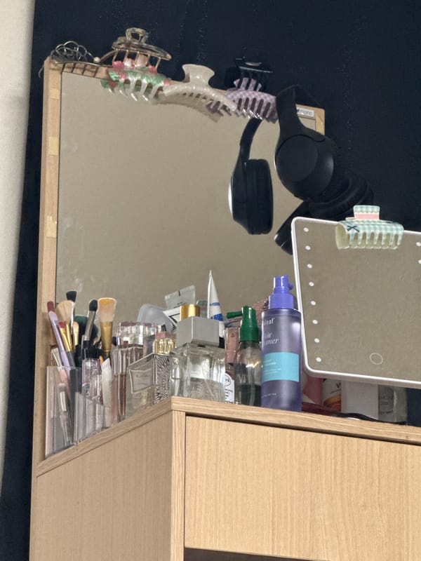 Close-up of a dresser top and mirror in Gwangju