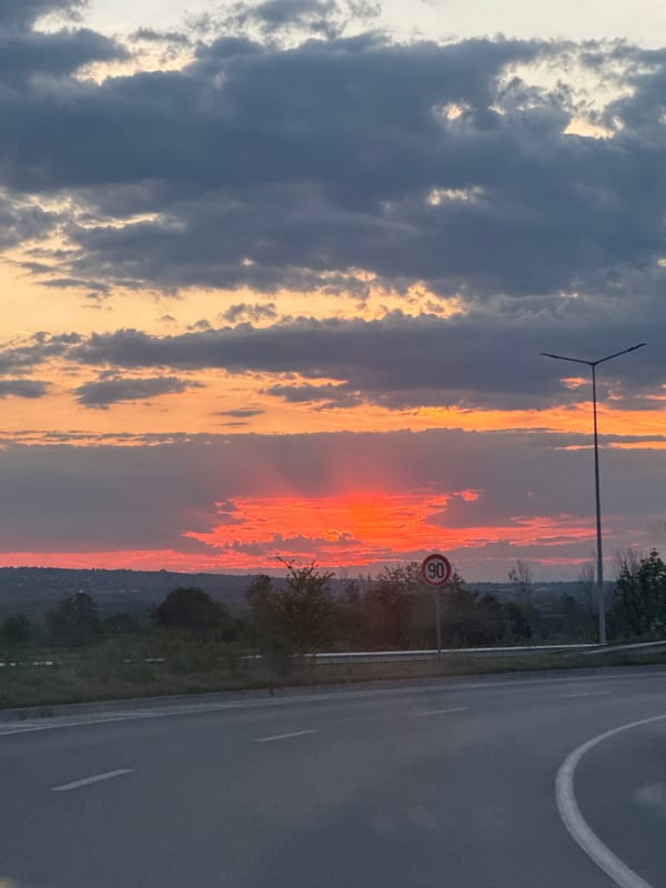 Vibrant sunset observed from roadside near Asenovgrad, Bulgaria