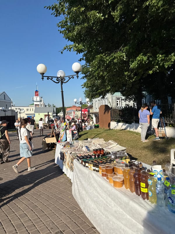 Tourists explore markets and historic sites in sunny Vladimir, Russia