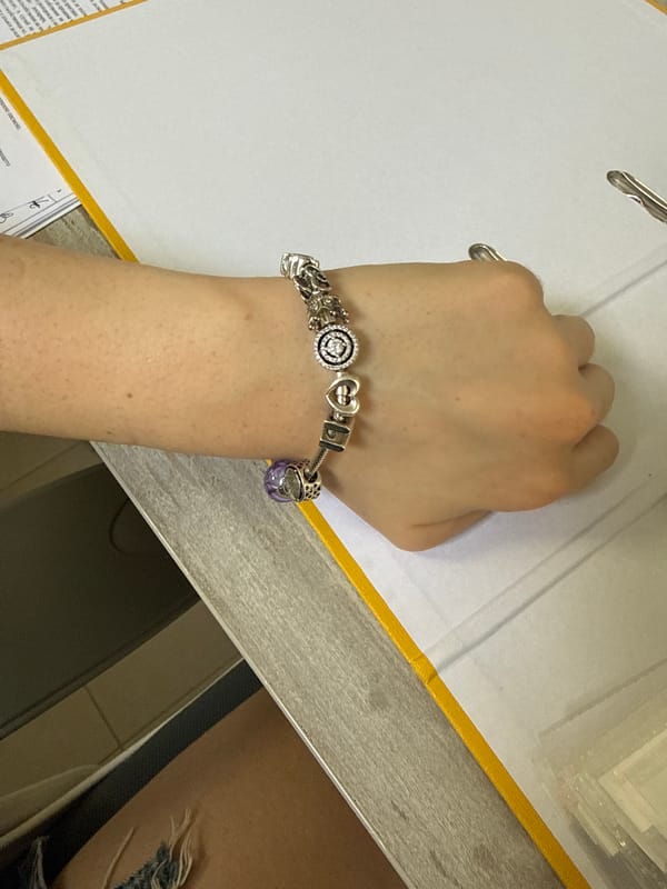 Silver charm bracelet on display in Trud, Bulgaria