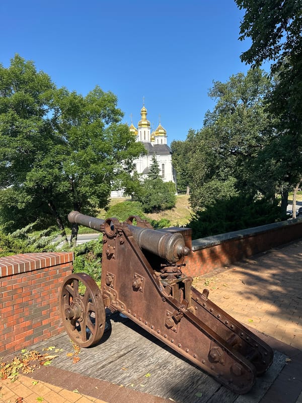 Cruising Chernihiv's historic core past churches and old cannons