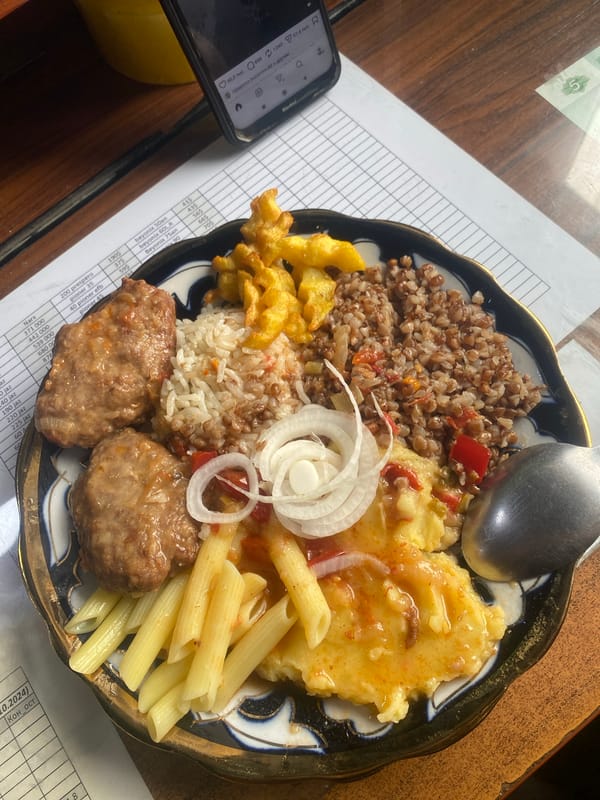 Mixed meal photographed in Bukhara, Uzbekistan