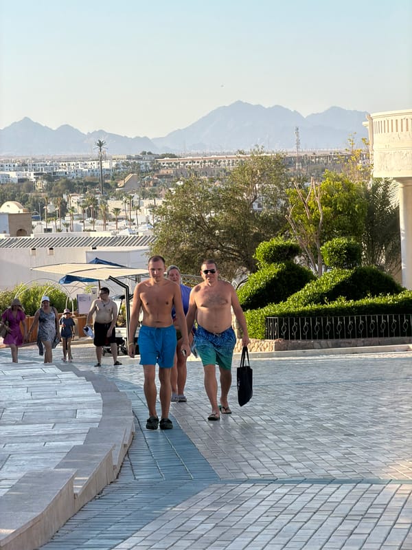 Afternoon foot traffic along Sharm El Sheikh's beachfront promenade