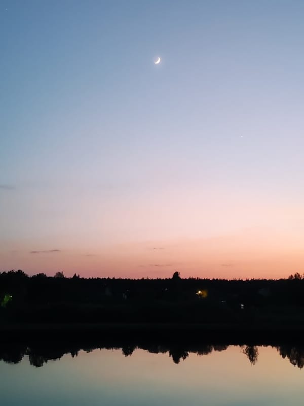Sunset captured from boat on river in Kimry, Russia
