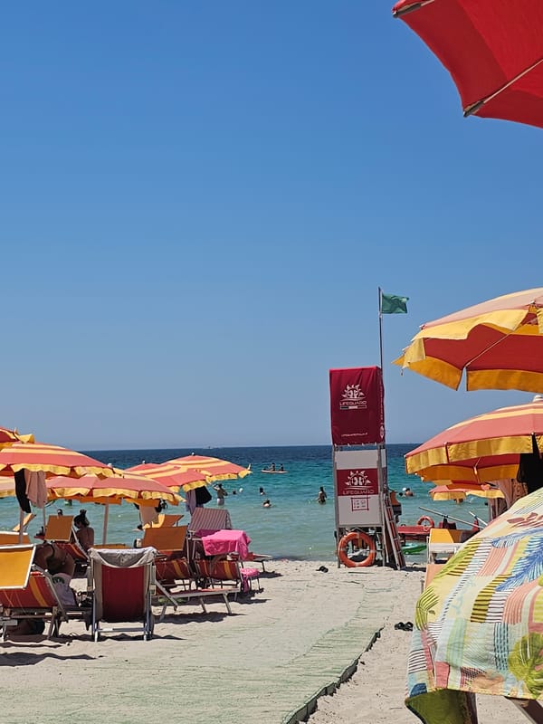 Beach day and city wandering on a sunny Sardinian summer morning