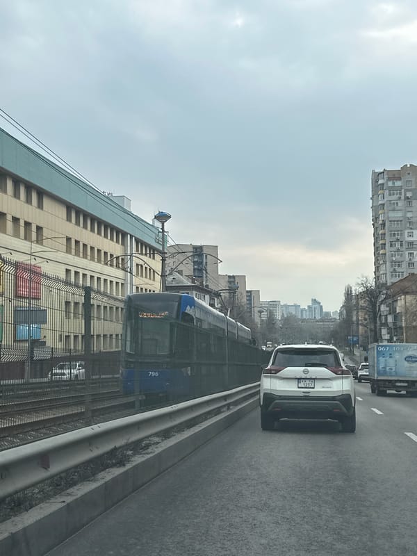 Early morning street scenes captured in residential Kyiv