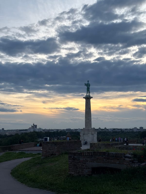 Victor Monument photographed during dramatic sunset in Belgrade