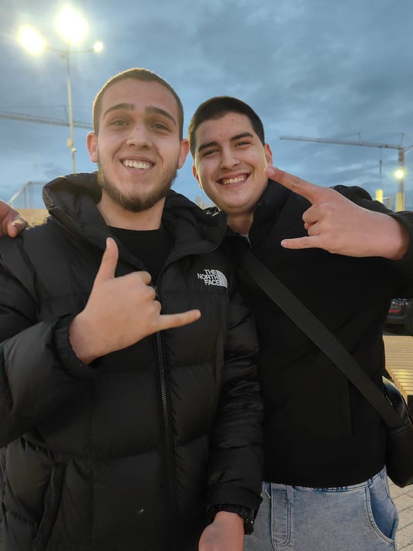 Evening social gathering documented at Sofia shopping district