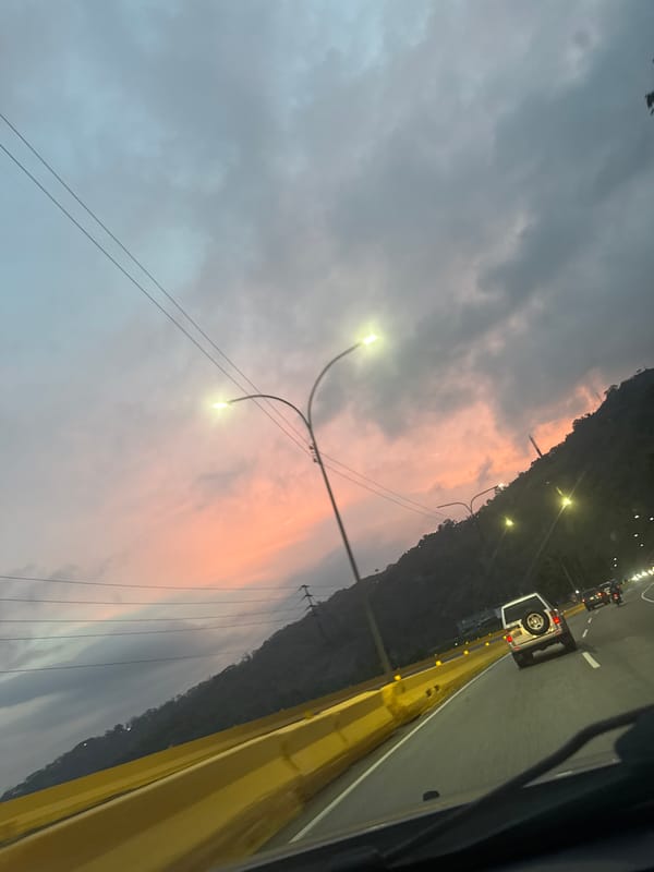 Sunset documented on Venezuelan highway in El Vapor