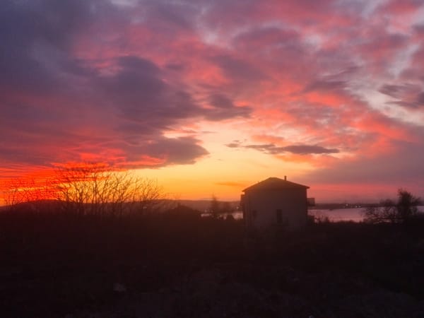 Sunset observed over rural fields near Burgas, Bulgaria