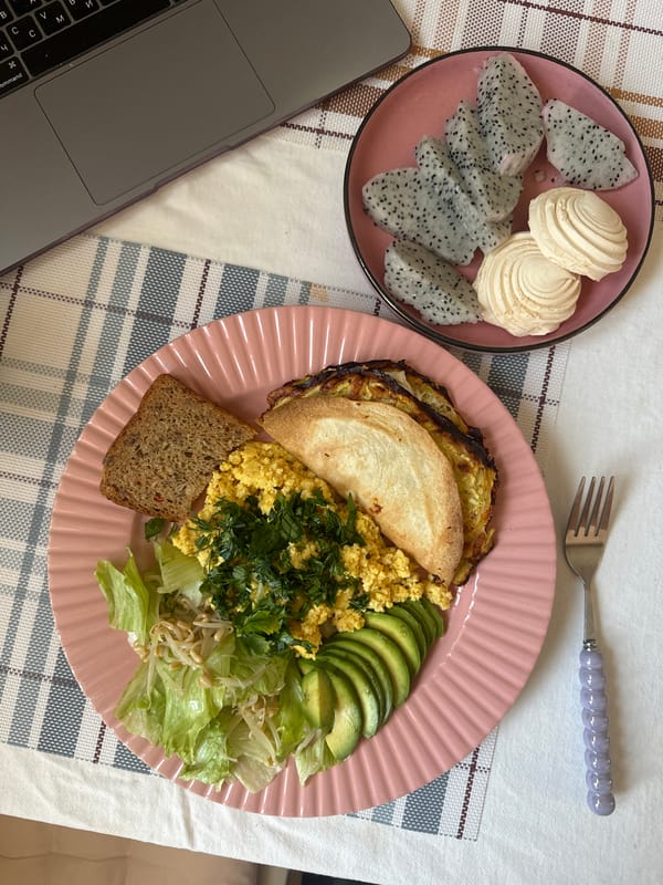 Breakfast with dragon fruit and laptop in Krasnoyarsk