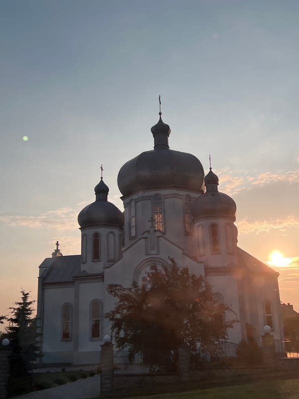 Orthodox church photographed at golden hour in Bila, Ukraine