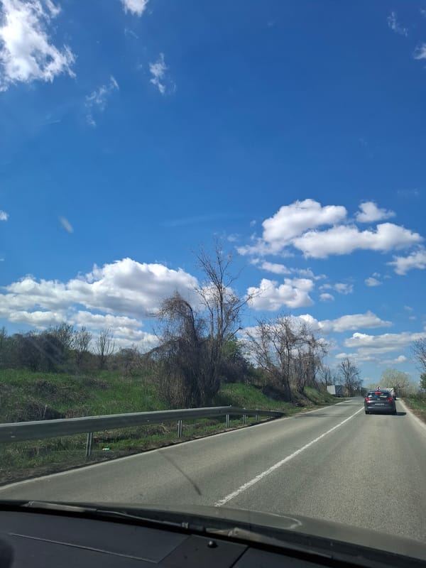 Motorist documents drive through Tsar Simeonovo, Bulgaria countryside
