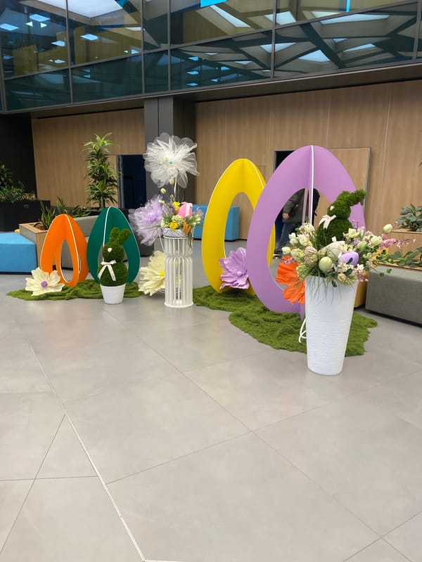 Easter decorations displayed indoors in Sofia, Bulgaria