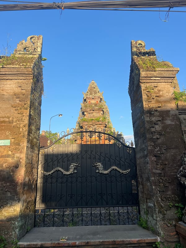 Ornate dragon-designed gate observed in Sukawati, Indonesia