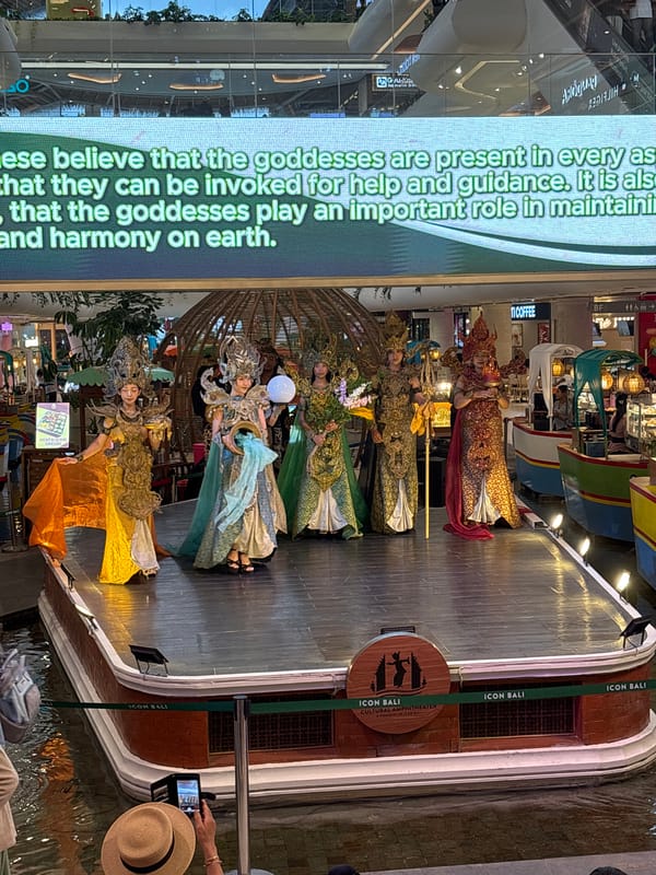 Traditional Balinese Goddess Parade Performed at Denpasar Shopping Centers