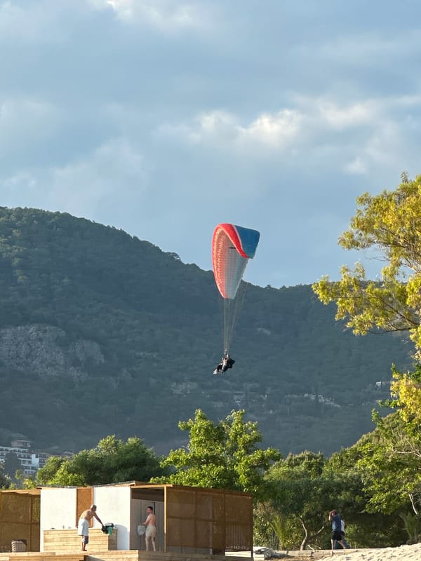 Beach day and paragliding activity captured in Fethiye, Turkey