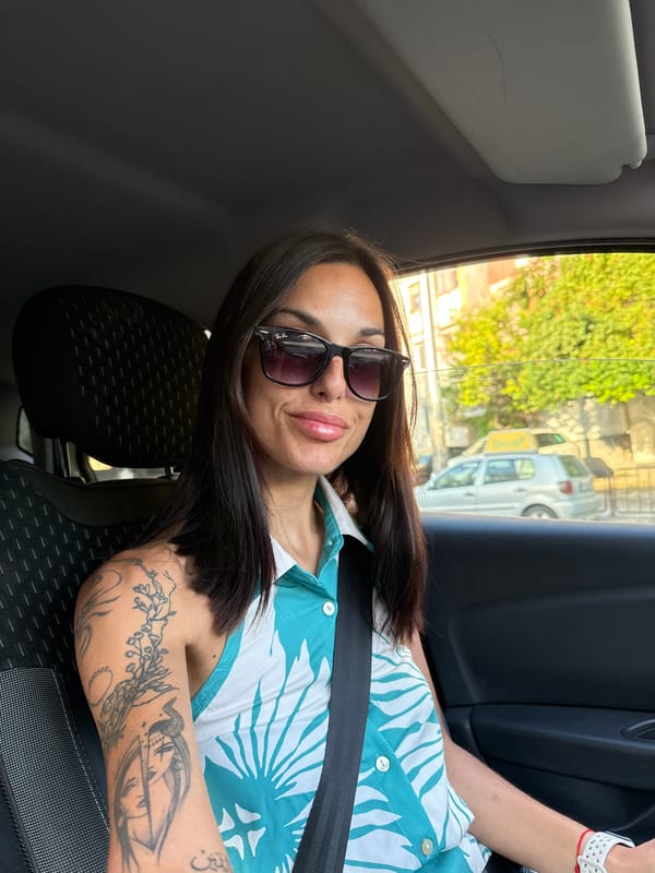 Passenger seat selfie on the road in Pleven, Bulgaria