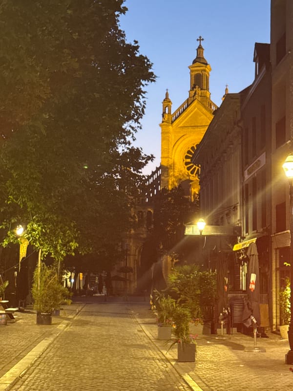 Brussels streets and landmarks at dusk, midsummer night