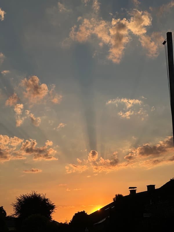 Sunset over residential streets in Au in der Hallertau