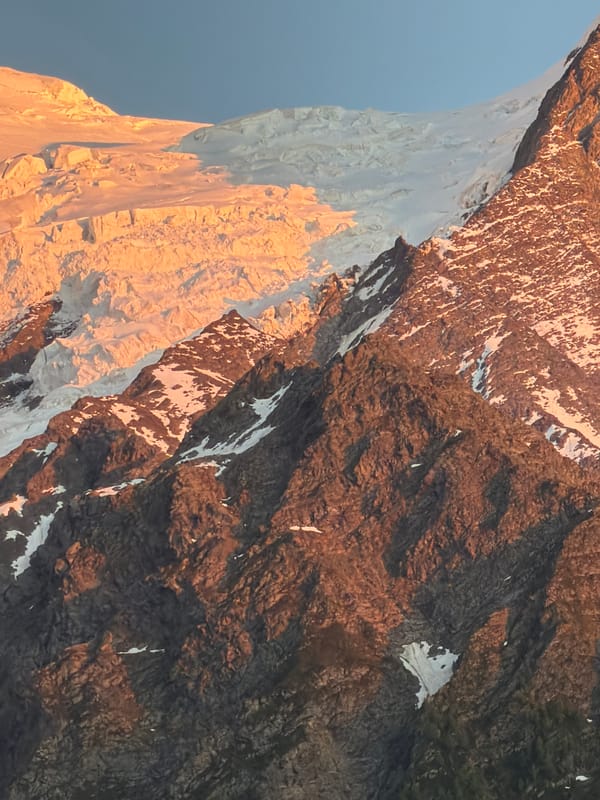 Golden hour views of Mont Blanc from Chamonix