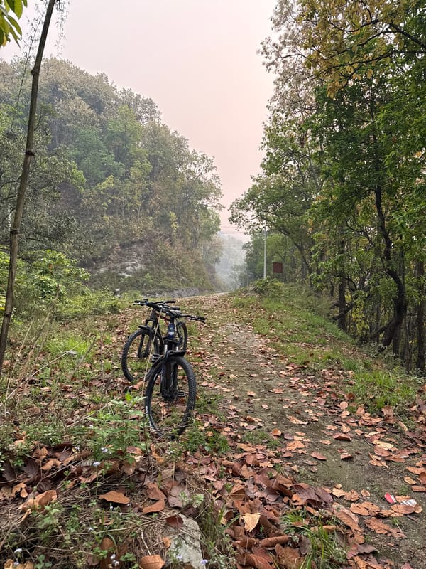 Abandoned bicycles found on forest trail in Pokhara