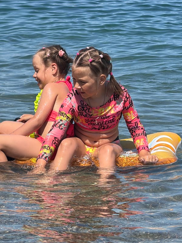 Sunny afternoon at Partenit's pebble beach with kids and dogs