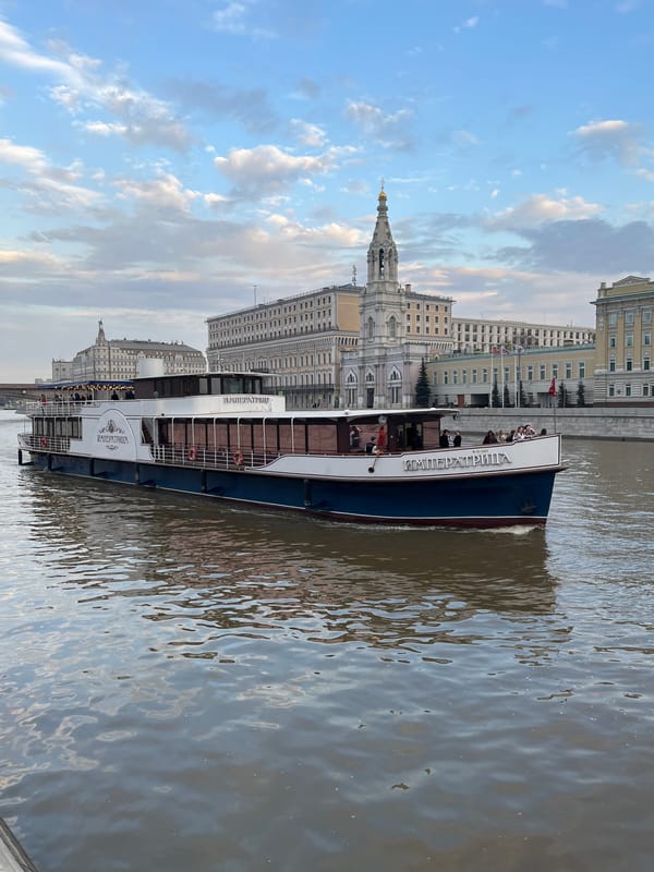 Tourist riverboat carries passengers along Moscow waterway