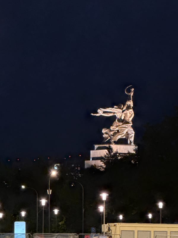 VDNKh and its landmarks after dark in Moscow