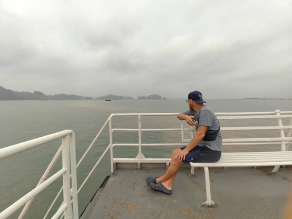 Cargo barge spotted carrying wood chips across Ha Long Bay