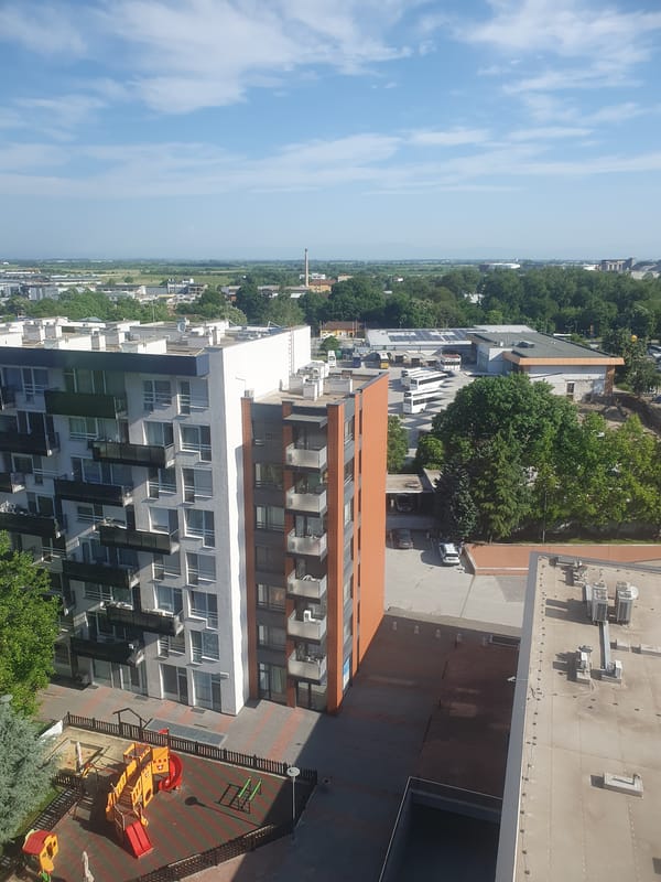 Morning rooftop views capture Plovdiv residential district from above