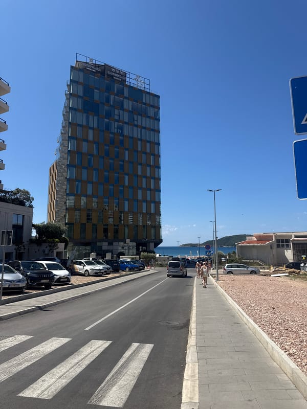 Stepped glass and wood building stands out in Boreti, Montenegro