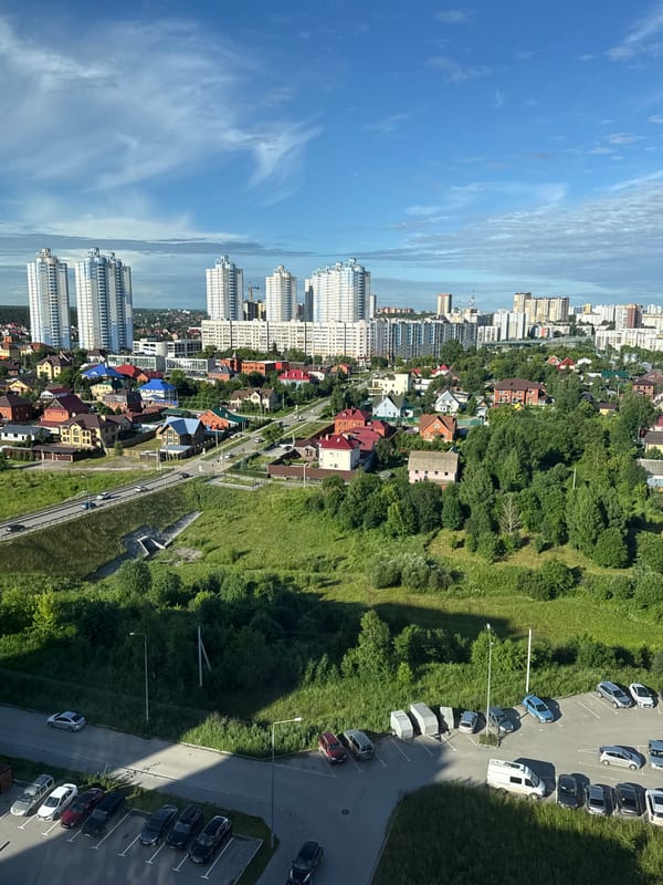 An evening in at a Perm apartment, cake and city views