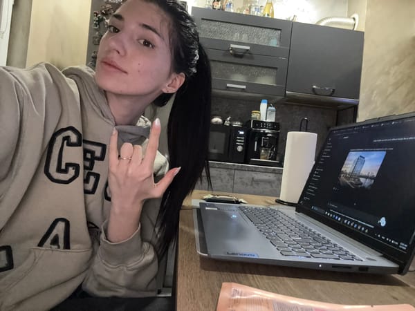 Woman documents evening skincare and work session in Sofia