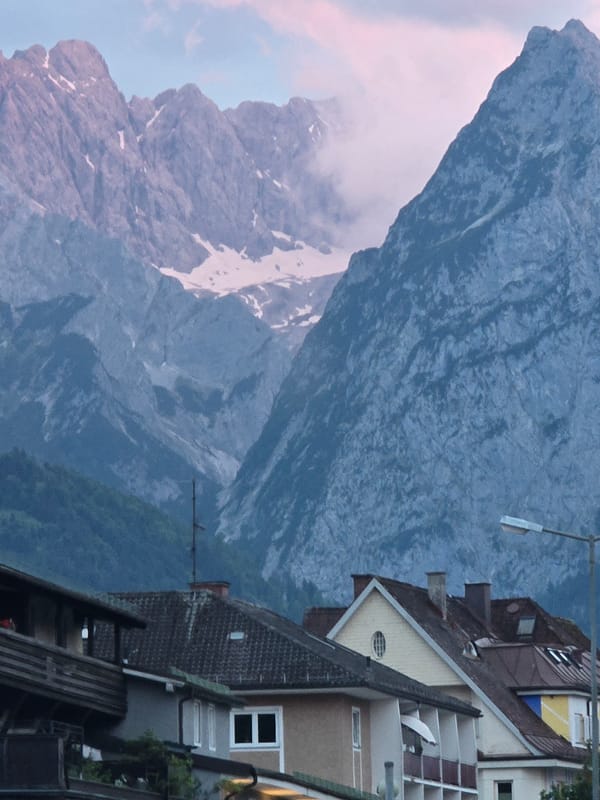 Street views of Garmisch-Partenkirchen with Zugspitze mountain backdrop