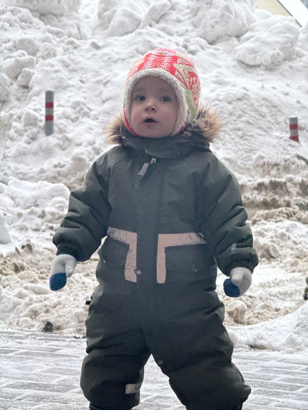 Family enjoys winter afternoon in snowy Odintsovo, Russia