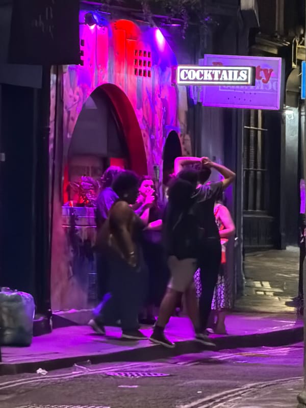 Late-night scenes captured around central London bars and restaurants