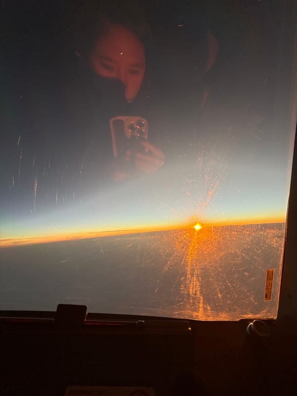 Sunset reflection captured in glass panel in La Serena
