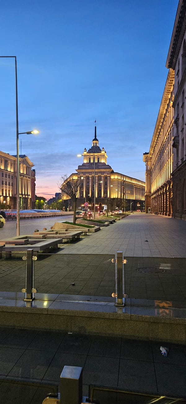 Twilight scene captured at Sofia's Largo district