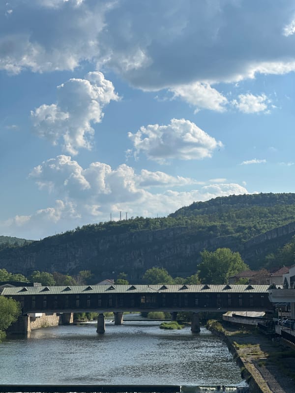 Covered Bridge and river documented in Lovech, Bulgaria