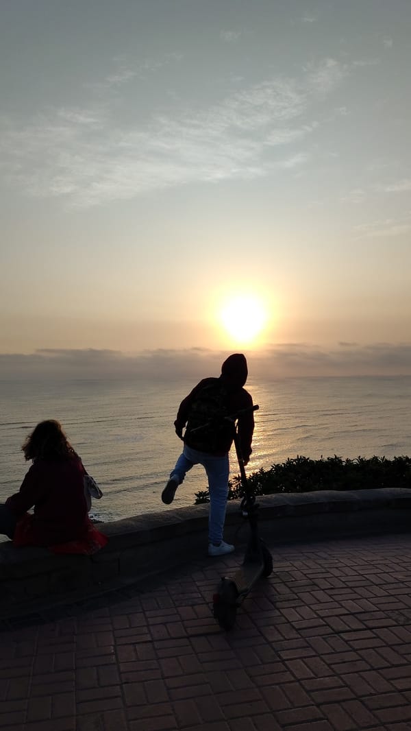 Sunset witnessed along Barranco coastal promenade, Peru