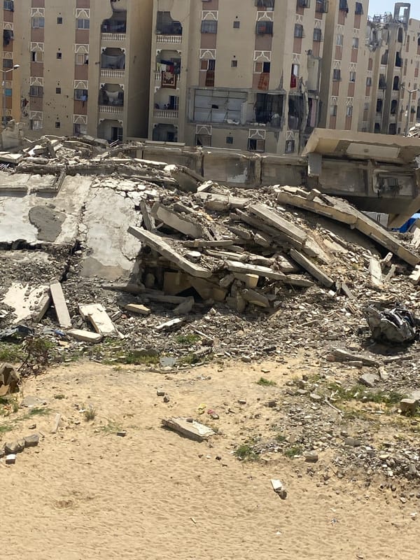 Rubble and makeshift shelters observed in Khan Yunis