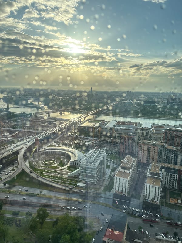 Rainy day views of Belgrade captured from air and street