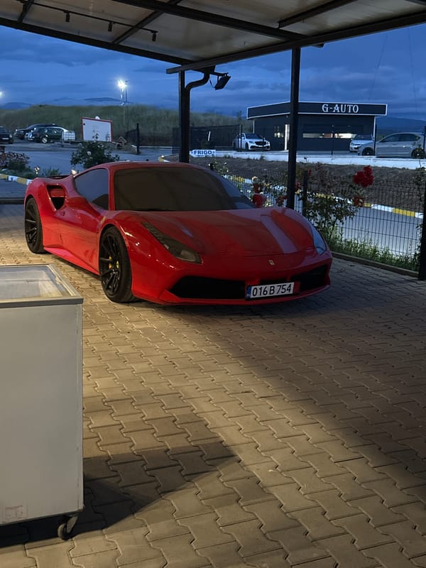 Red Ferrari spotted at roadside stop in Barakovo, Bulgaria