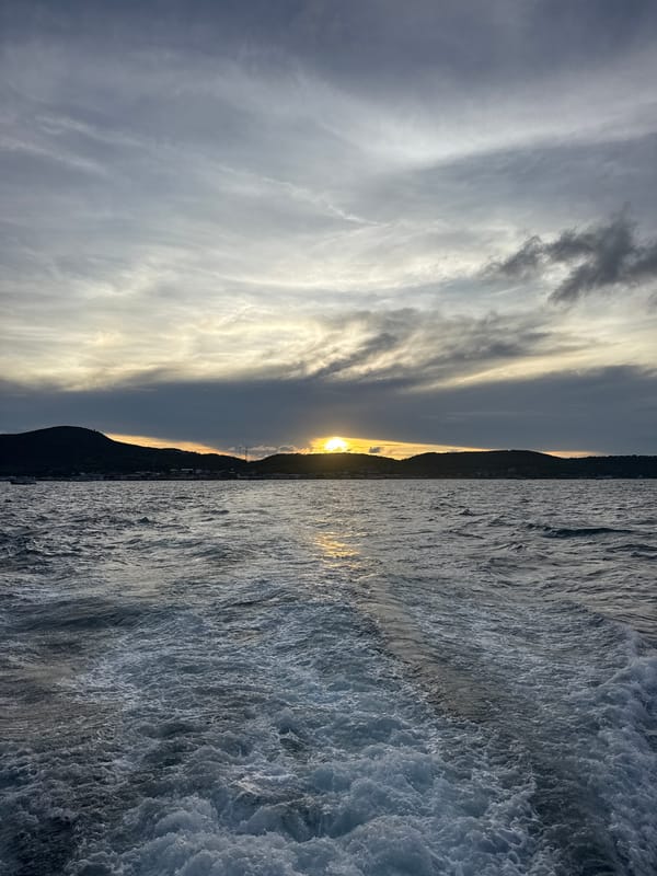 Sunset captured from moving boat in Gulf of Thailand