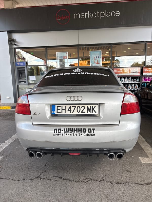 Silver Audi A4 parked at Sofia EKO gas station