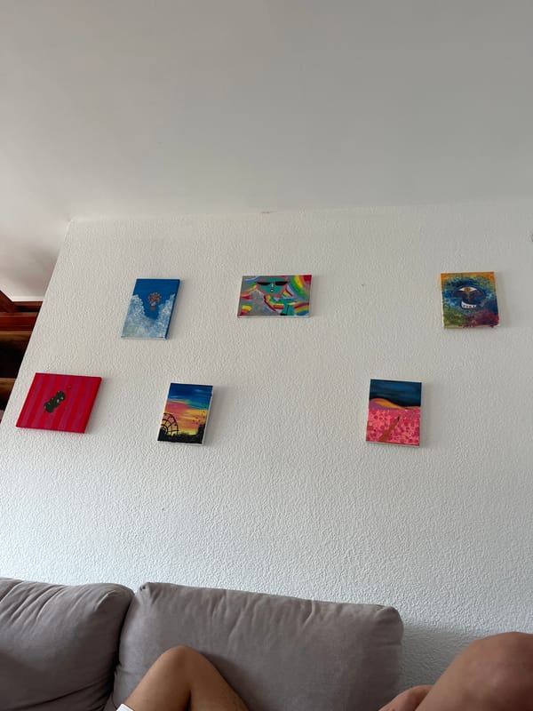 Person views abstract art gallery display in Valencia