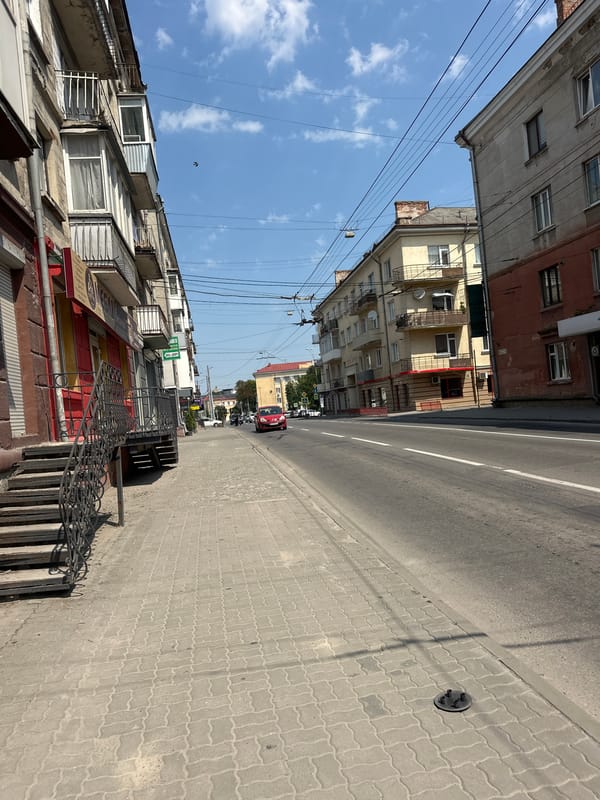 Central Ternopil streets and landmarks on a sunny June morning