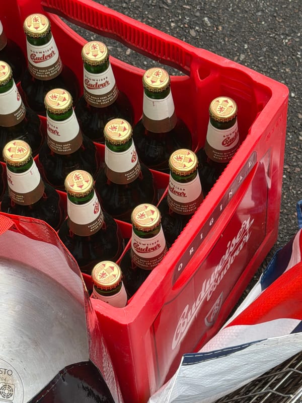 Beer crate and woman separately spotted on Strasbourg street